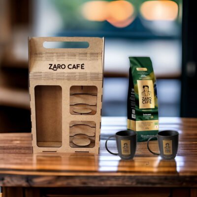 Kit Presente Zaro Café Intenso em Grãos 500g + 2 Canecas Pretas 170ml
