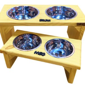 Kit 2 Comedouros Pet Elevados em Madeira Pinus - Ergonômico AgroLar